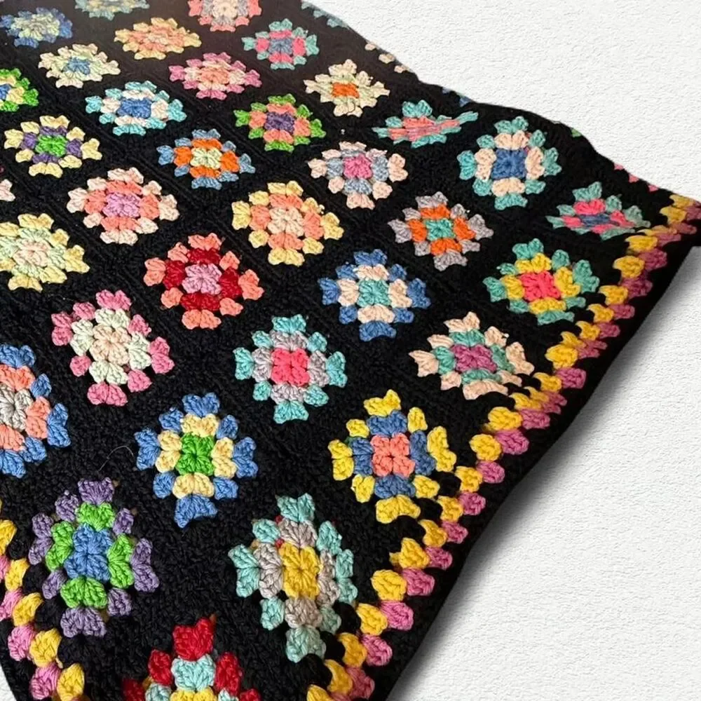 VINTAGE Handmade Crochet Afghan Blanket Throw Granny Square 52” x 66” Large